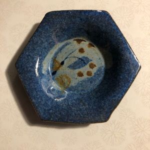 Blue glaze pottery trinket dish